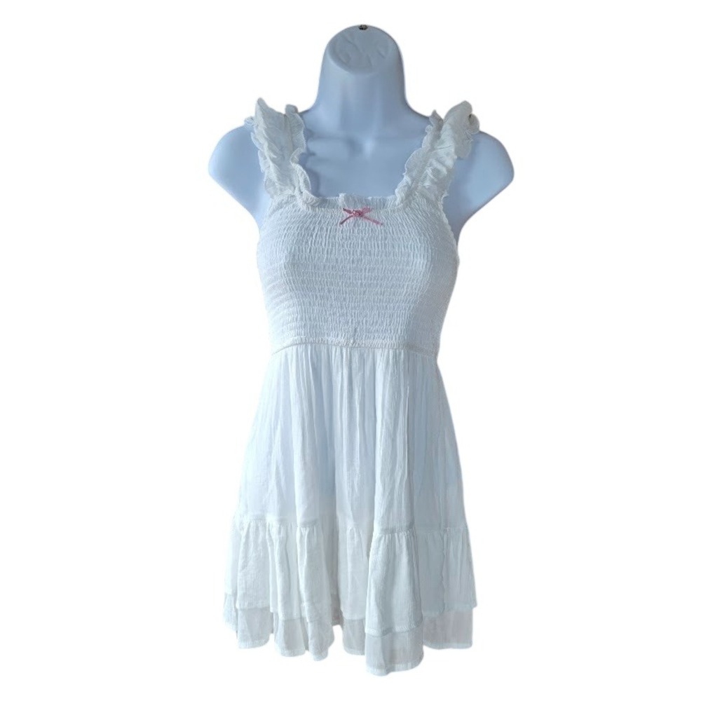 Love Tree Mini Sun Dress Women‎ S White Cottagecore Coquette Smocked Ruffle Bow